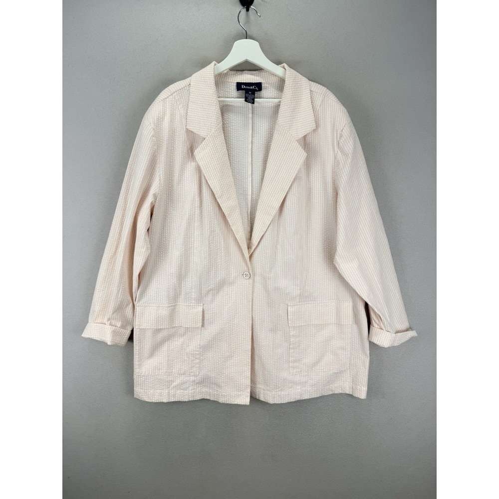 Denim & Co. Women's Plus Sz 3X Coral Pink/White Stripe Seersucker Blazer Jacket
